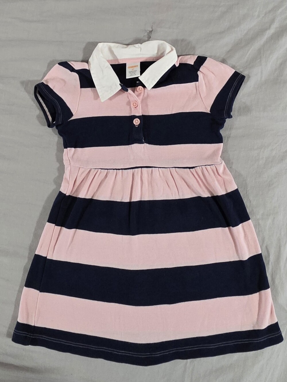 Gymboree Toddler Girls Pink & Navy Striped Polo Dress with Collar 3T